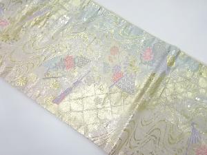 観世水に花扇・古典柄織り出し　袋帯